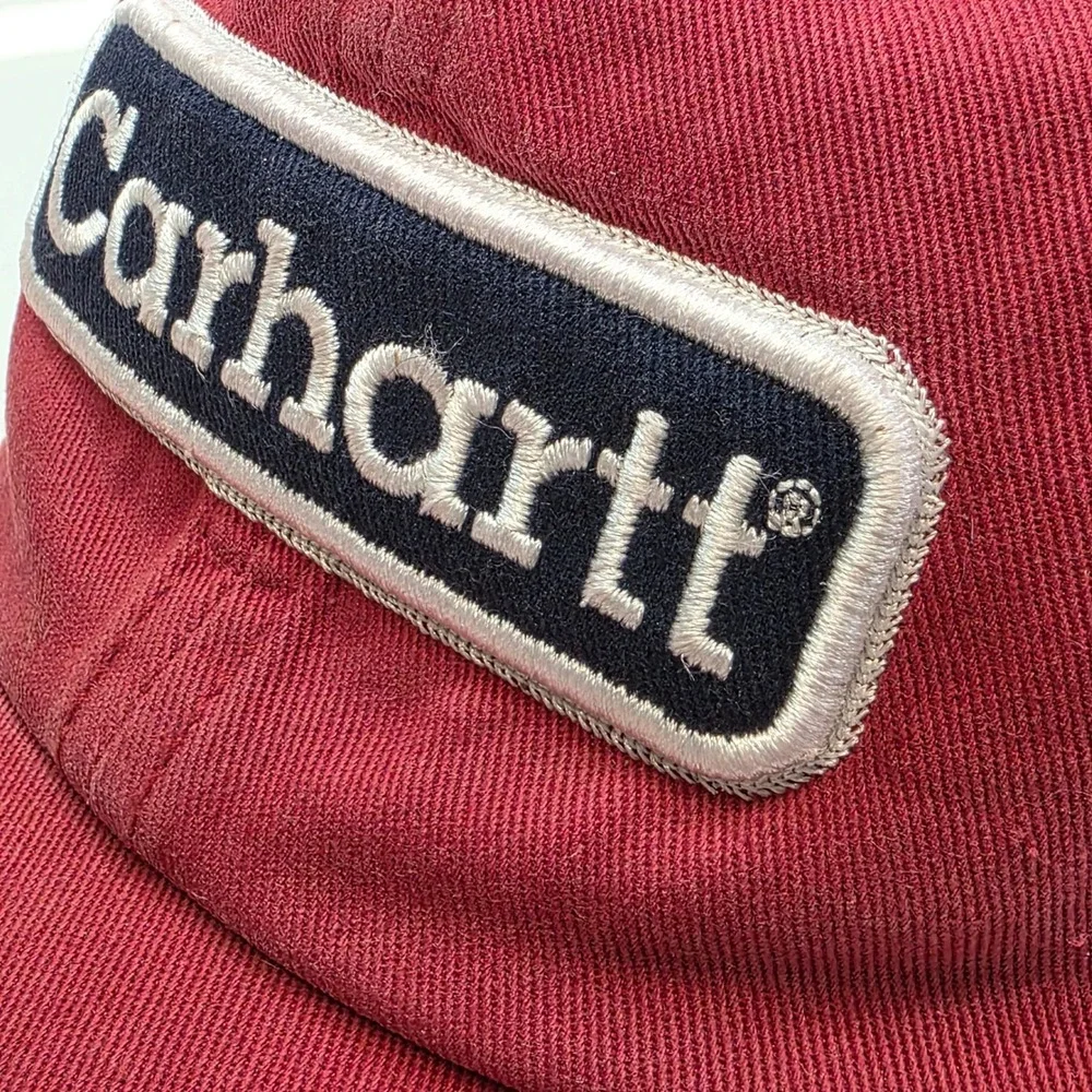 Vintage Carhartt Baseball Cap Burgundy Embroidered Patch Hard‎ At Work Strapback